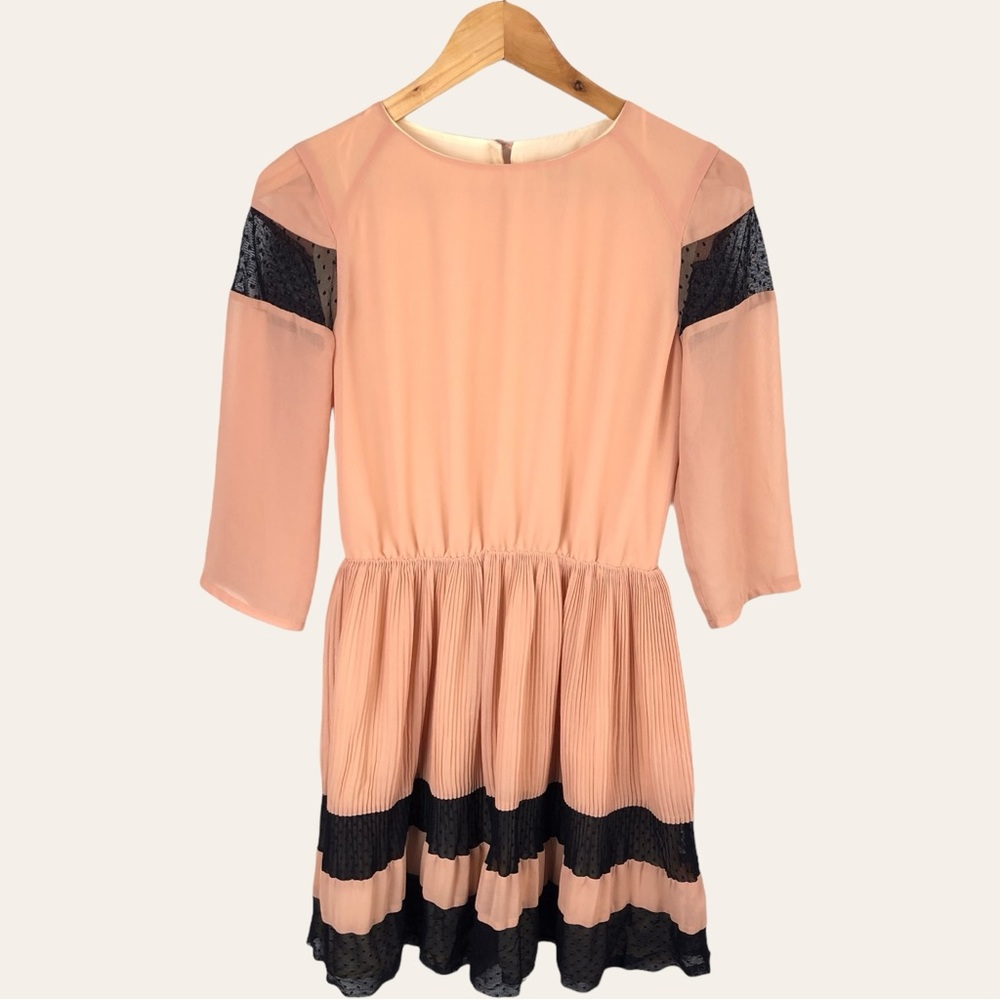 Topshop Blush Pink Pleated Polka Dot Sheer Chiffon Lace Fit & Flare Mini Dress 2